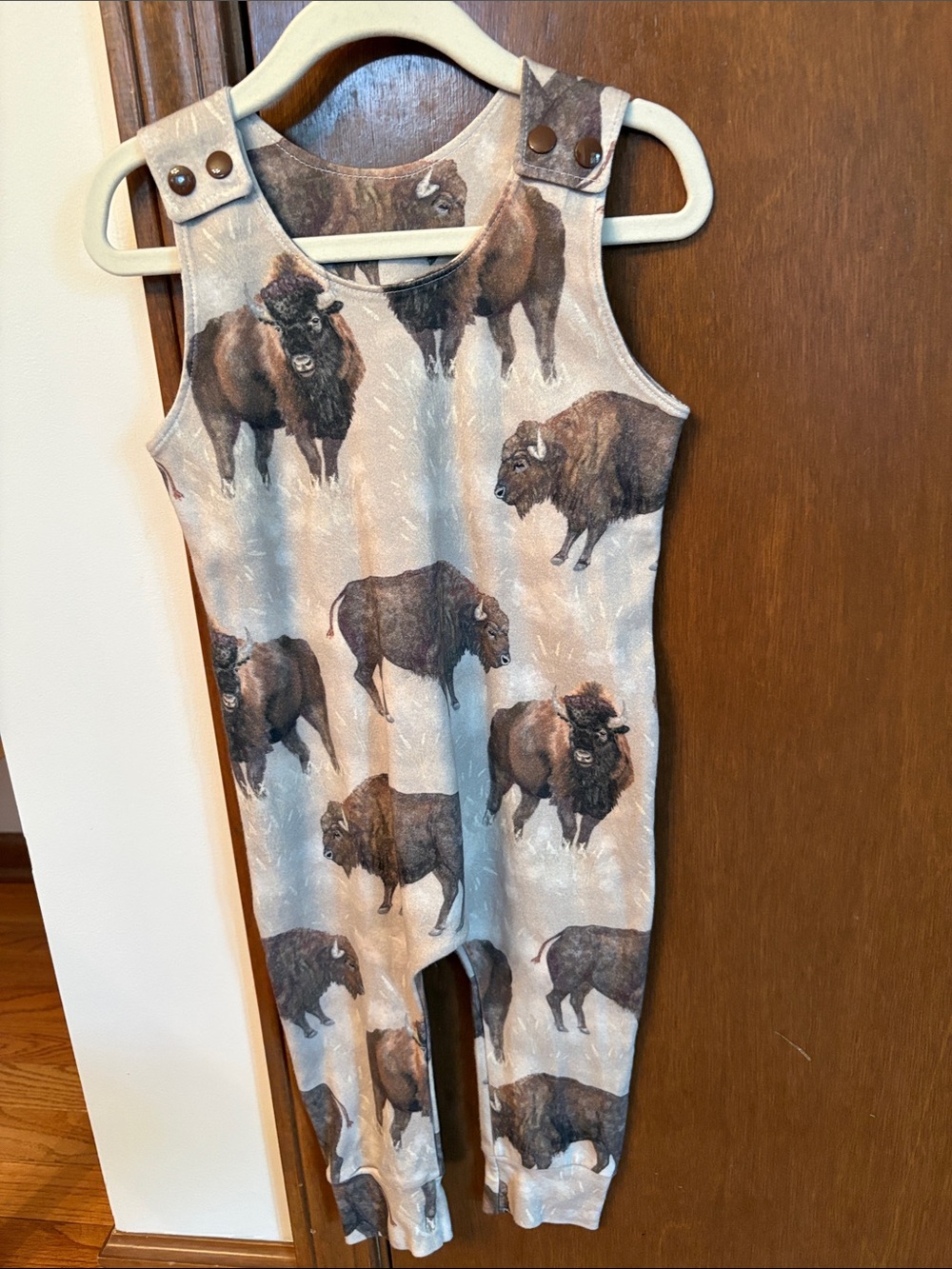 Kids Buffalo Print Romper - Light Gray and Brown